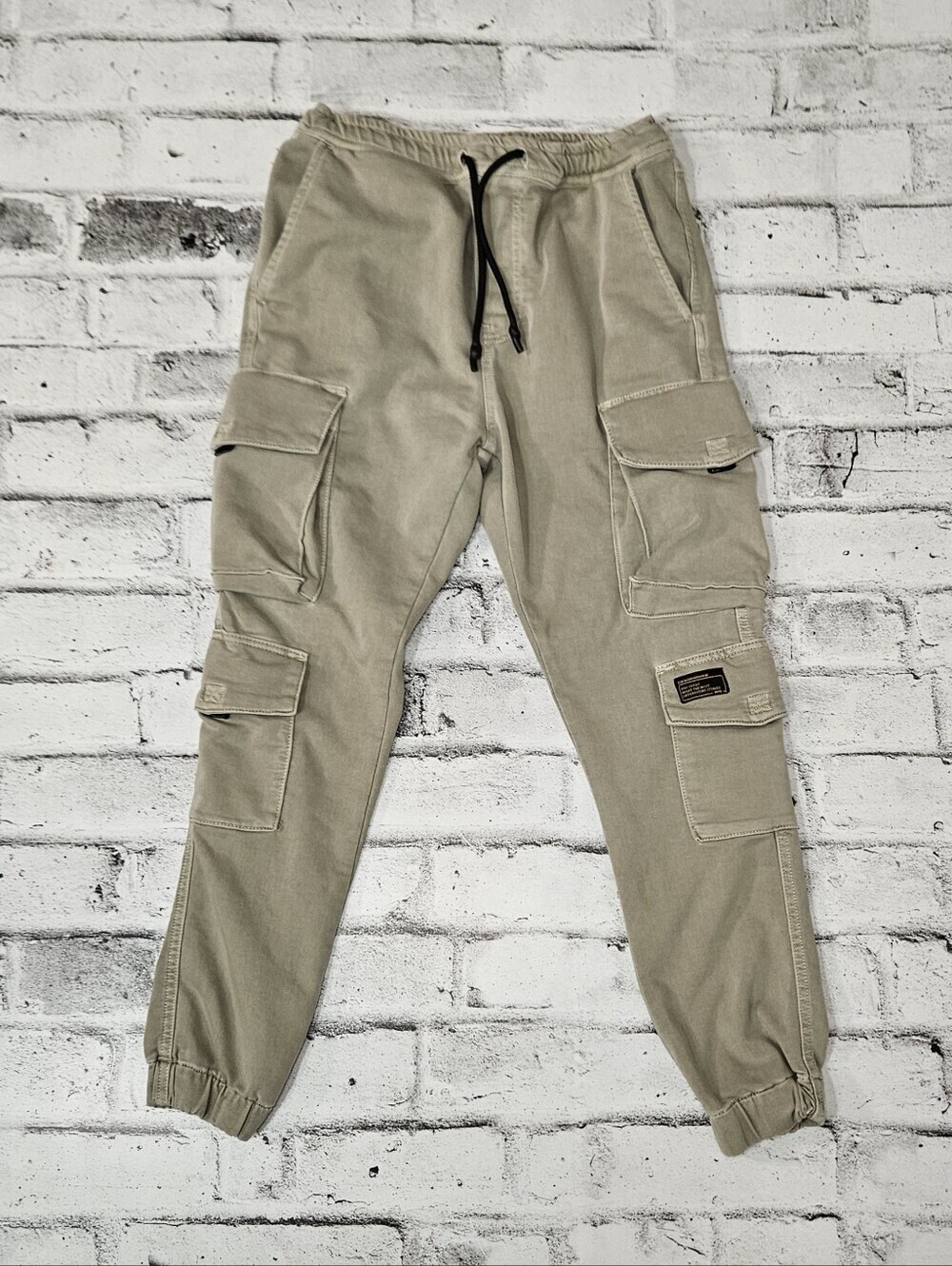 Zara Mens Cargo Jogger Pants Beige Utility Streetwear Size Small